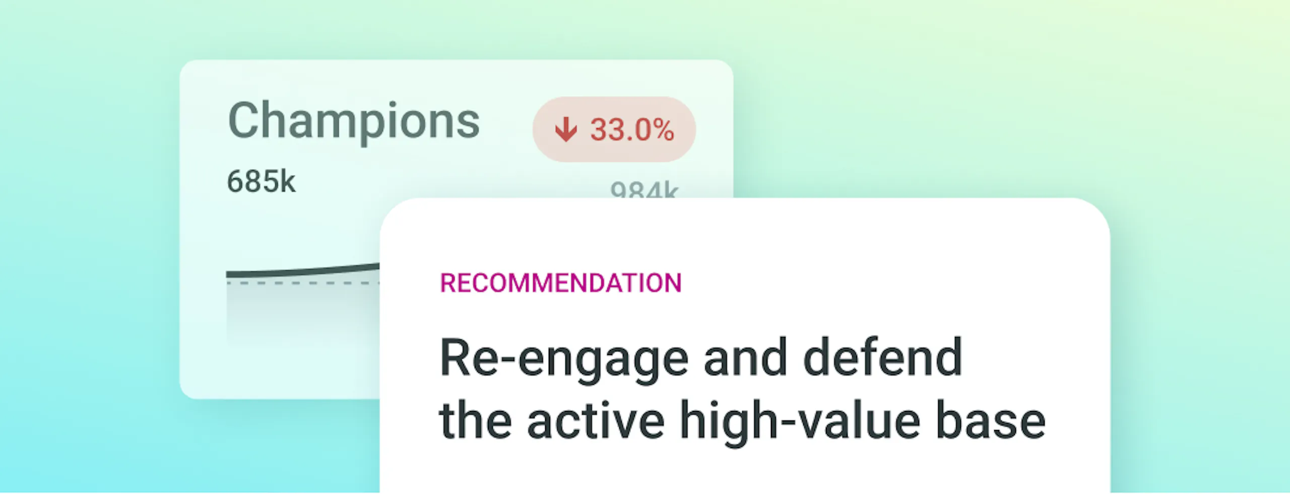 Modal showing a recommendation: "Re-engage and defend the active high-value base"