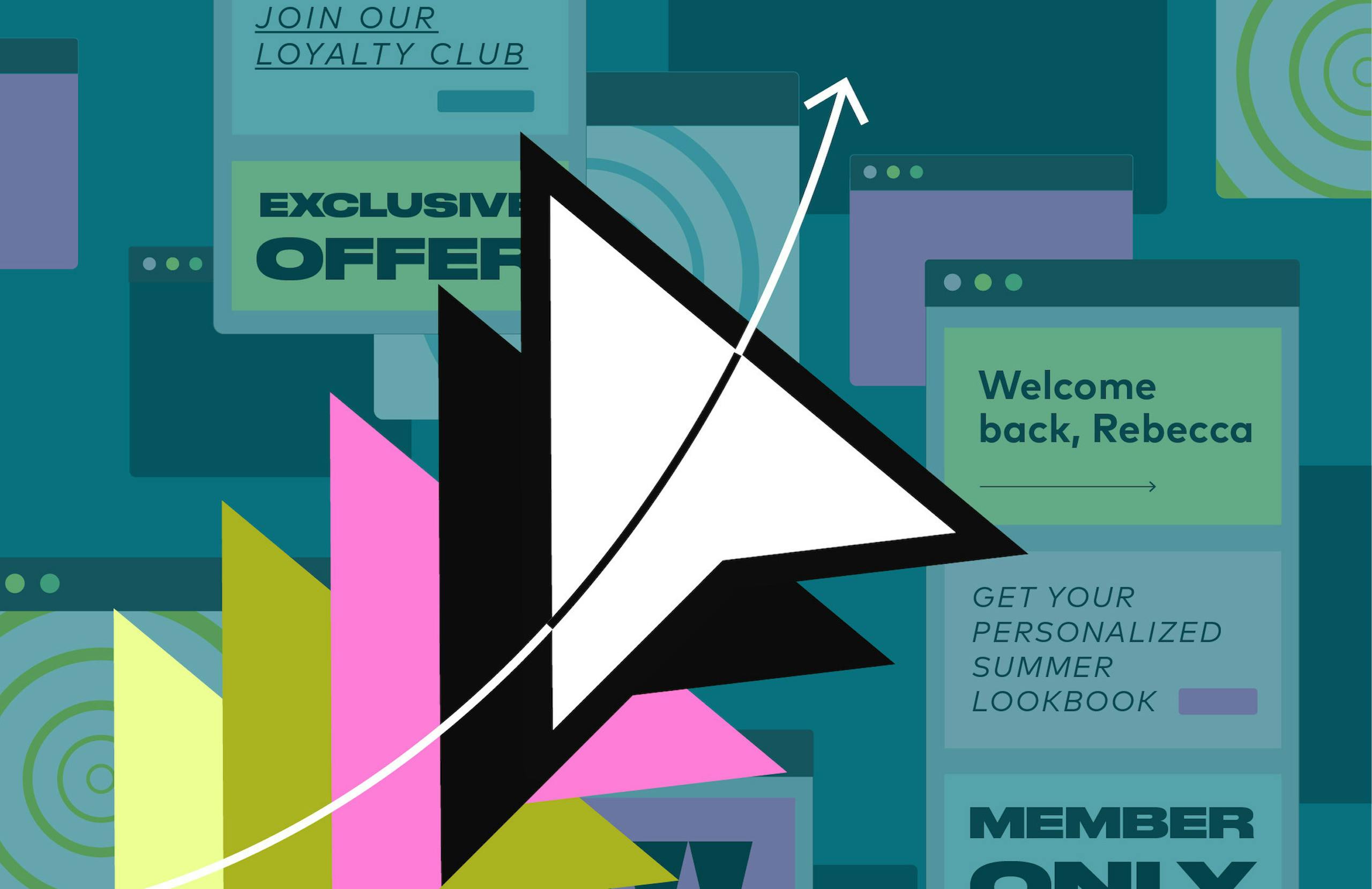 Illustration of a line chart going up and to the right with sample personalized offers