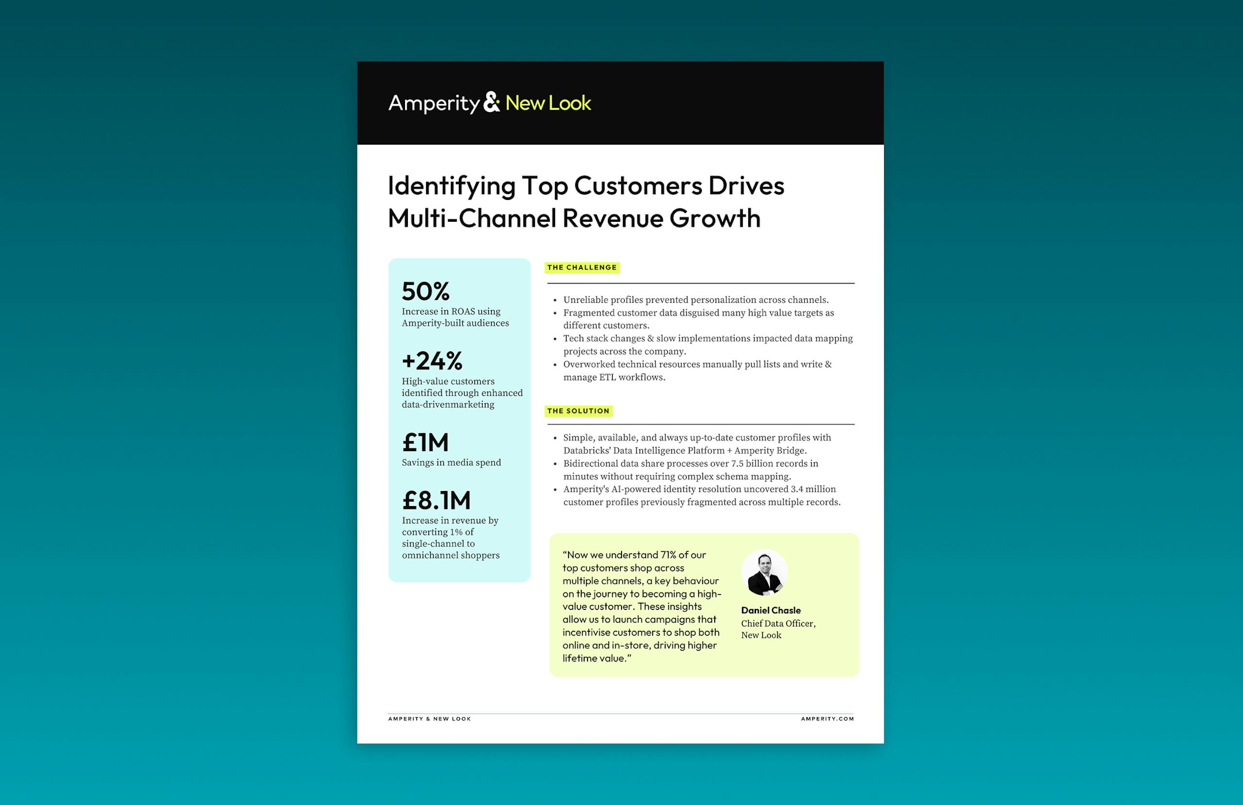 Amperity & New Look case study, titled "Identifying Top Customers Drives Multi-Channel Revenue Growth"