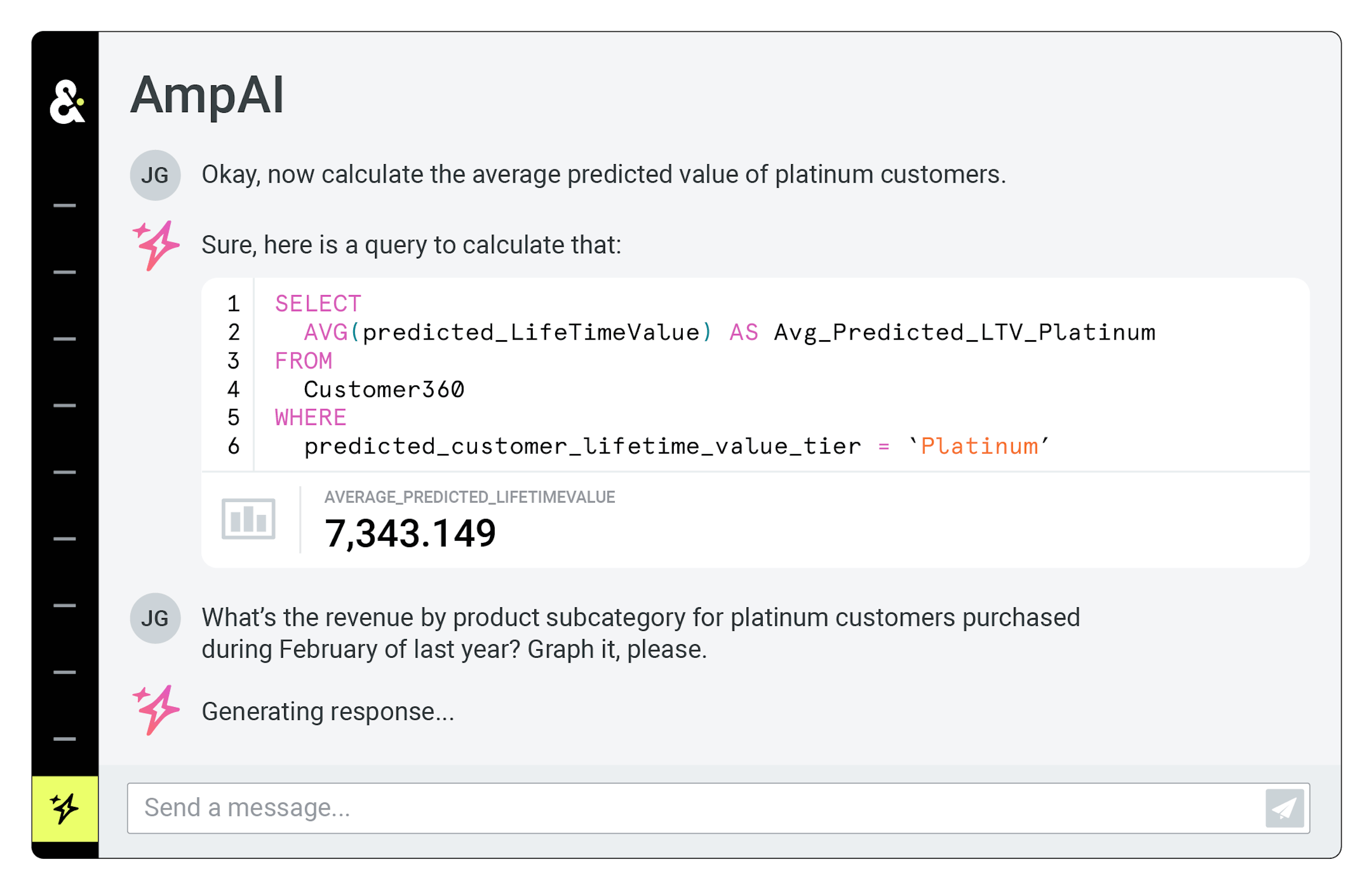 Product illustration of AmpAI showing a query