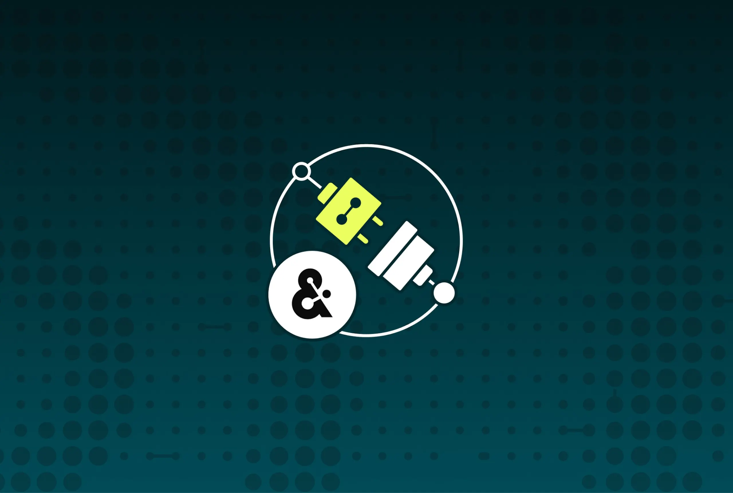 Illustration of connected customer data and advertising systems on a dark teal background.