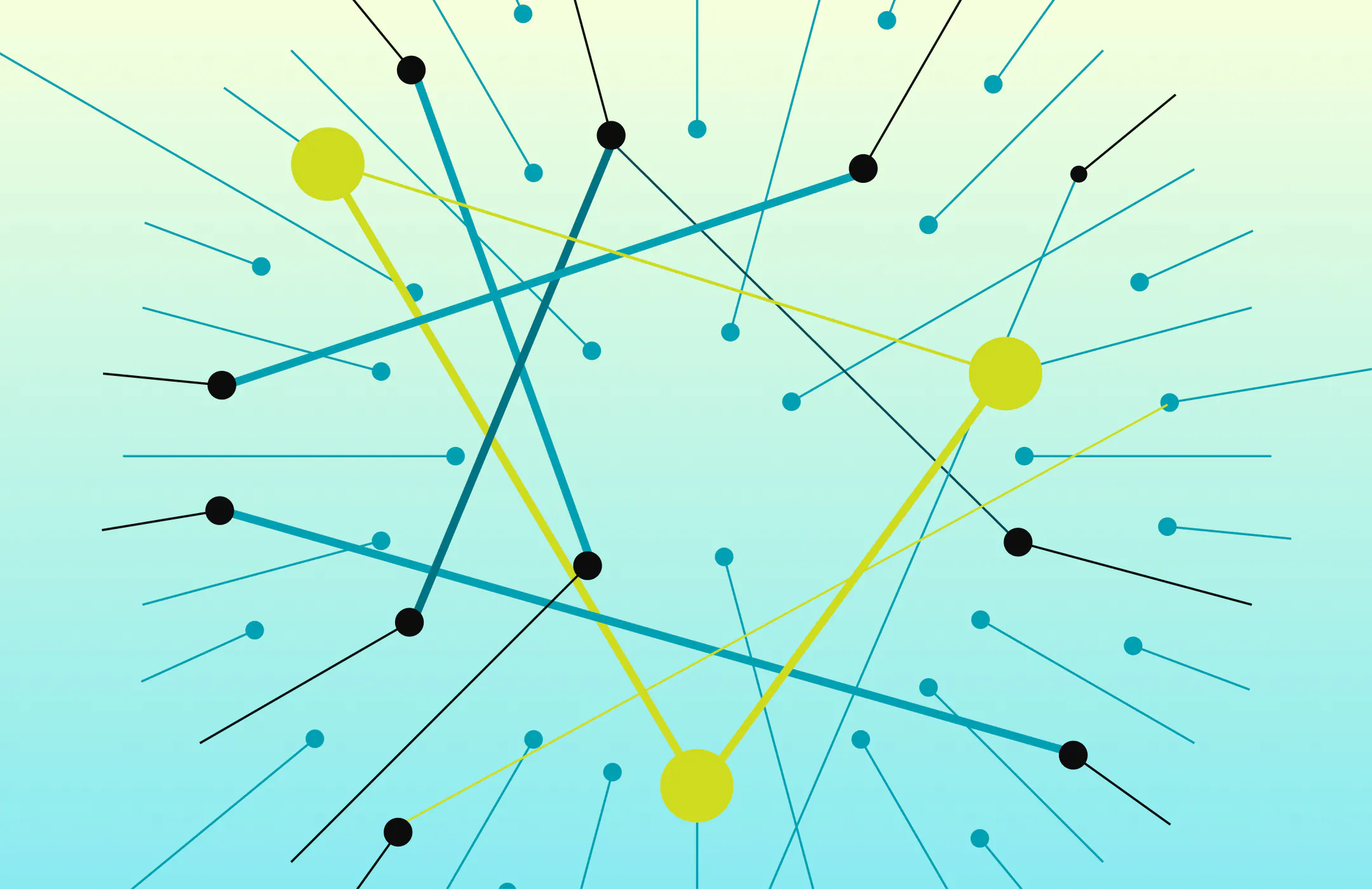 Graphic depicting identity resolution: connecting lines forming between white orbs