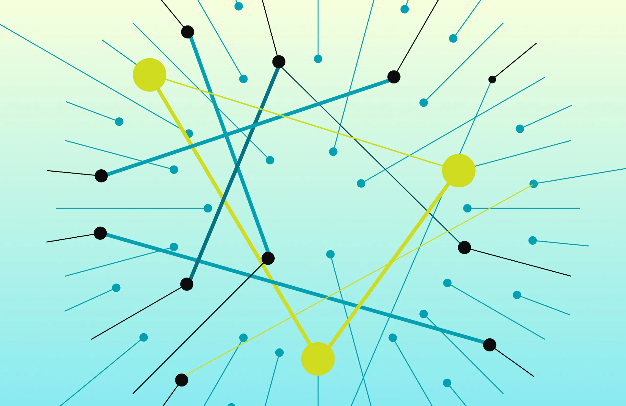 Graphic depicting identity resolution: connecting lines forming between white orbs