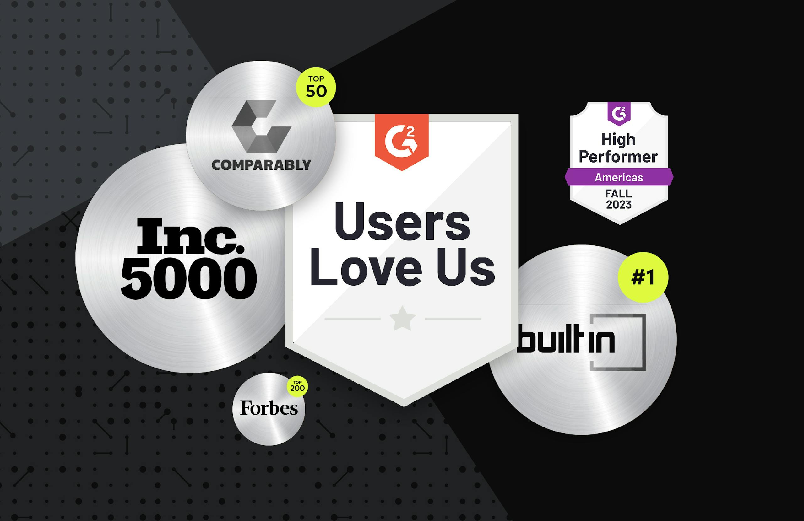 Cluster of award emblems